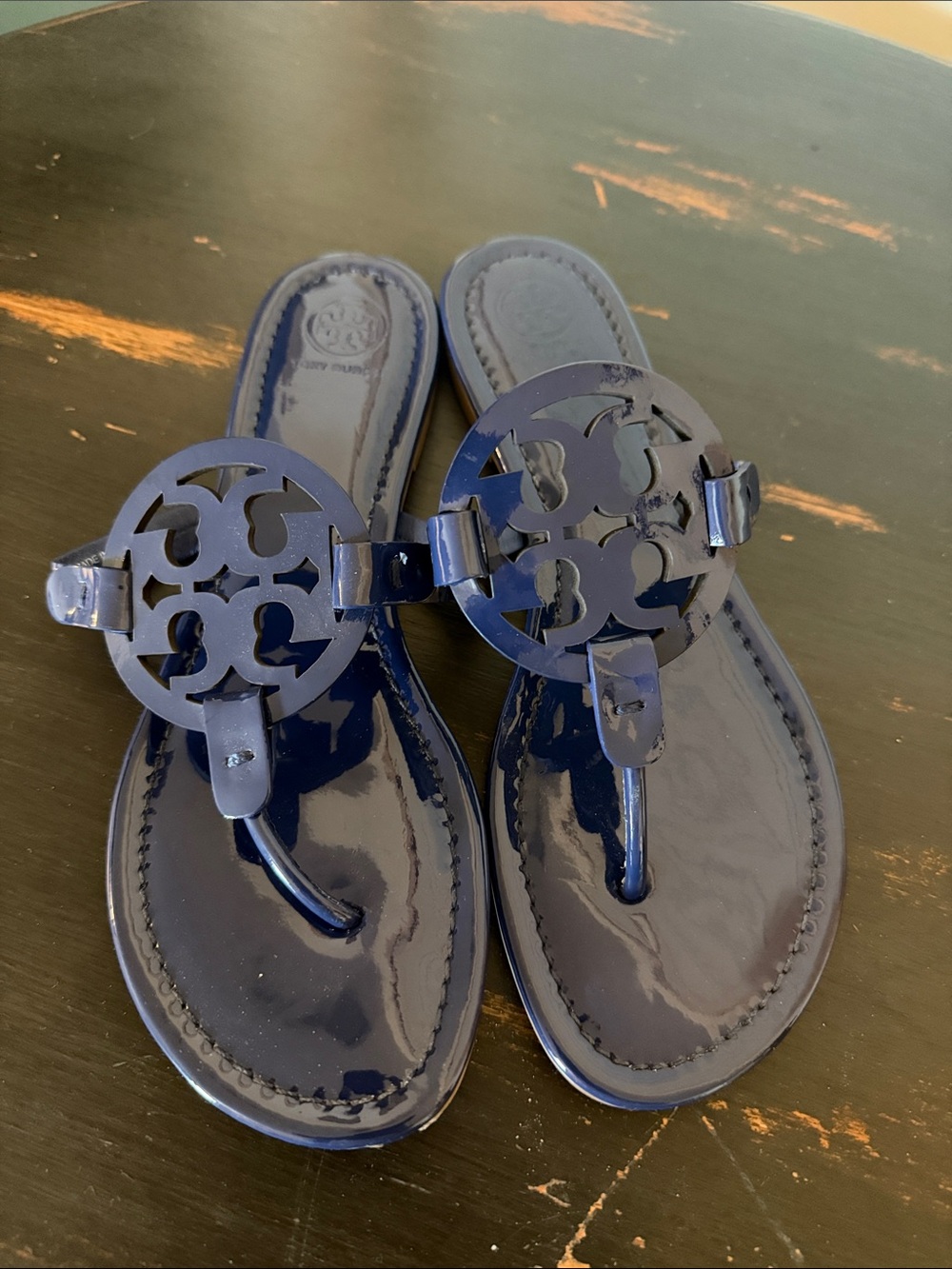 Tory Burch Navy Patent Miller Sandals